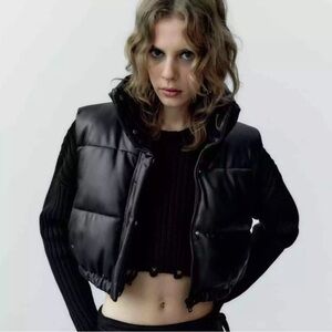 ZARA - NWOT- Faux Leather Cropped Puffer Vest *Discontinued* - Released for Sale
